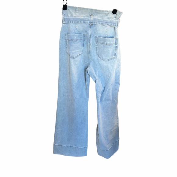 Copper Flash Light Blue Wide Leg Jeans – High Rise Button Front Belted Denim - Picture 4 of 8